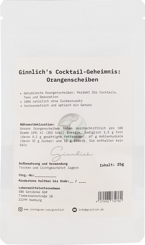 Ginnlich Getrocknete Orangen 25g - Bio-Orangenscheiben für Drinks & Dekoration