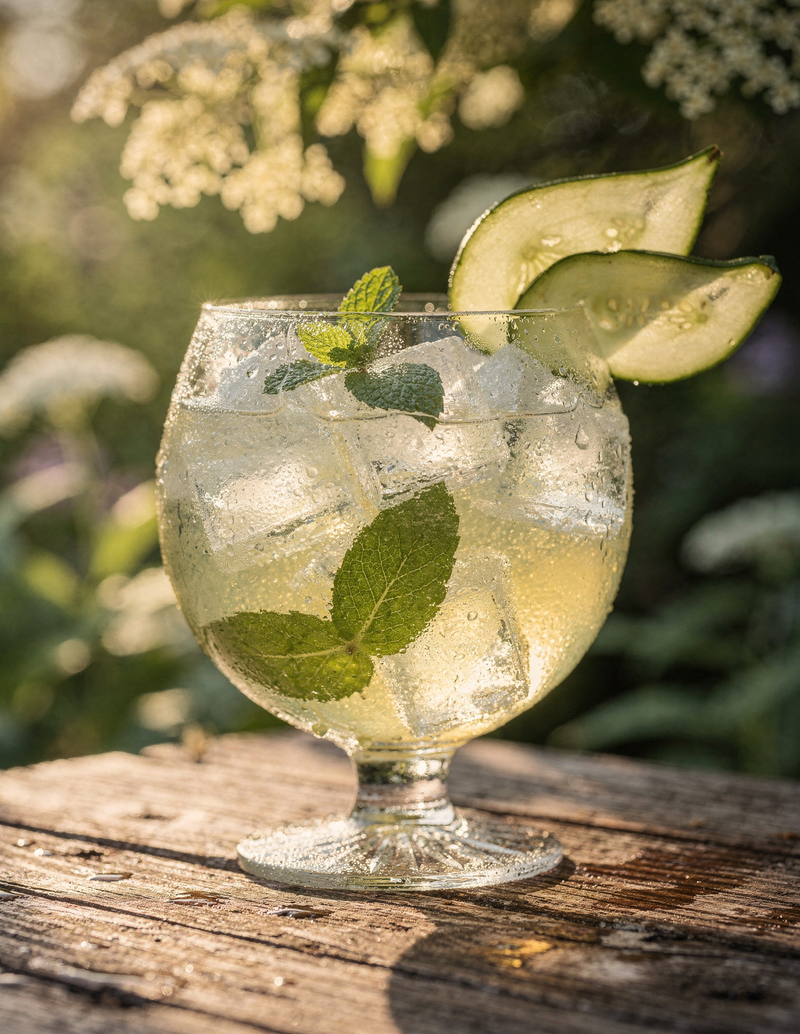 Alkoholfreier Spritz mit Holunder, Minze und Gurke