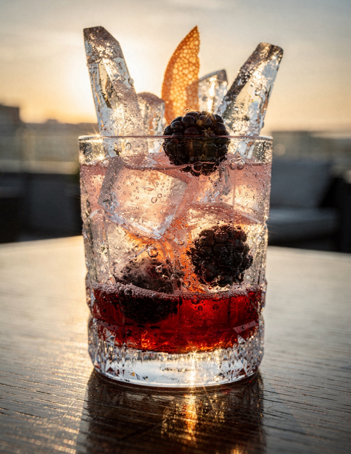 Sundowner mit Pink Grapefruit Soda und Beeren im Ballonglas