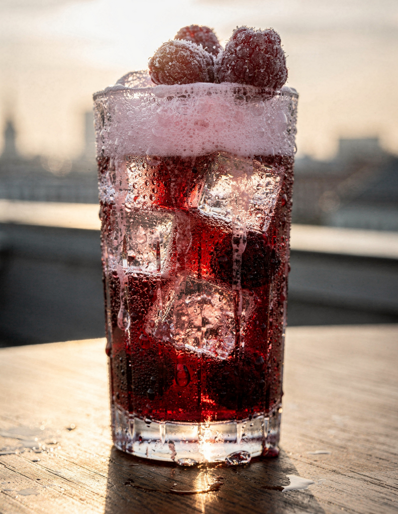 Waldbeeren Fizz mit Schaumkrone im Longdrinkglas