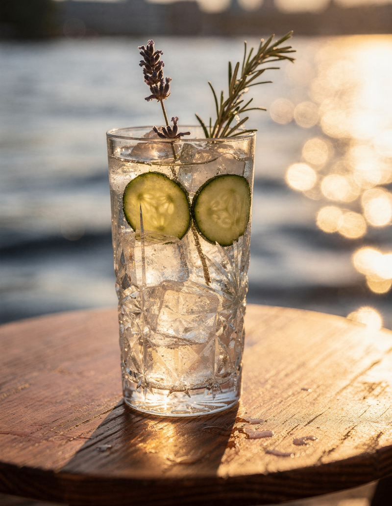 Mediterraner Gin & Tonic mit Lavendel, Gurke und Zitrone