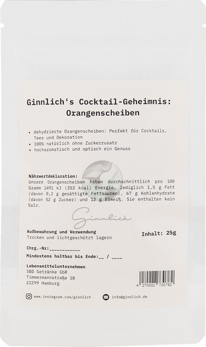 Ginnlich getrocknete Orangen  - 100% Organic - 25g